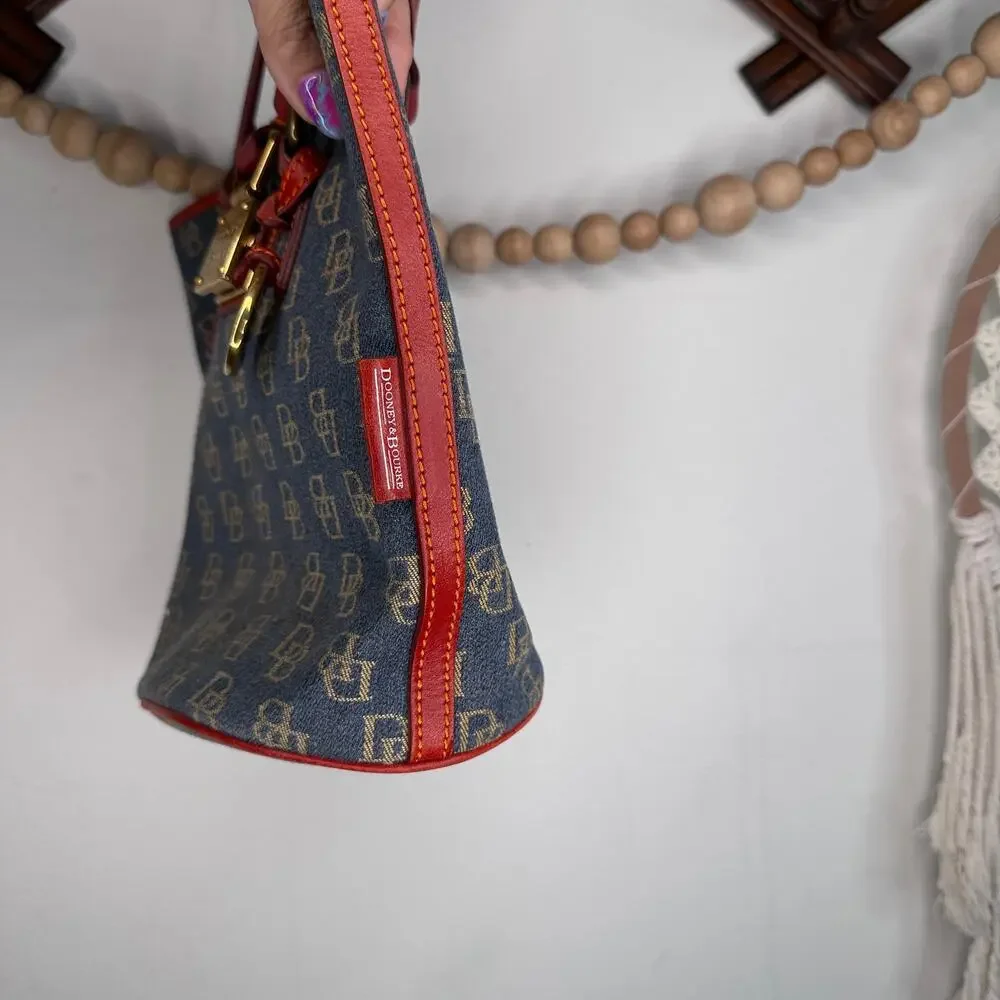 Dooney & Bourke Navy Blue Denim Push Lock Bucket Bag